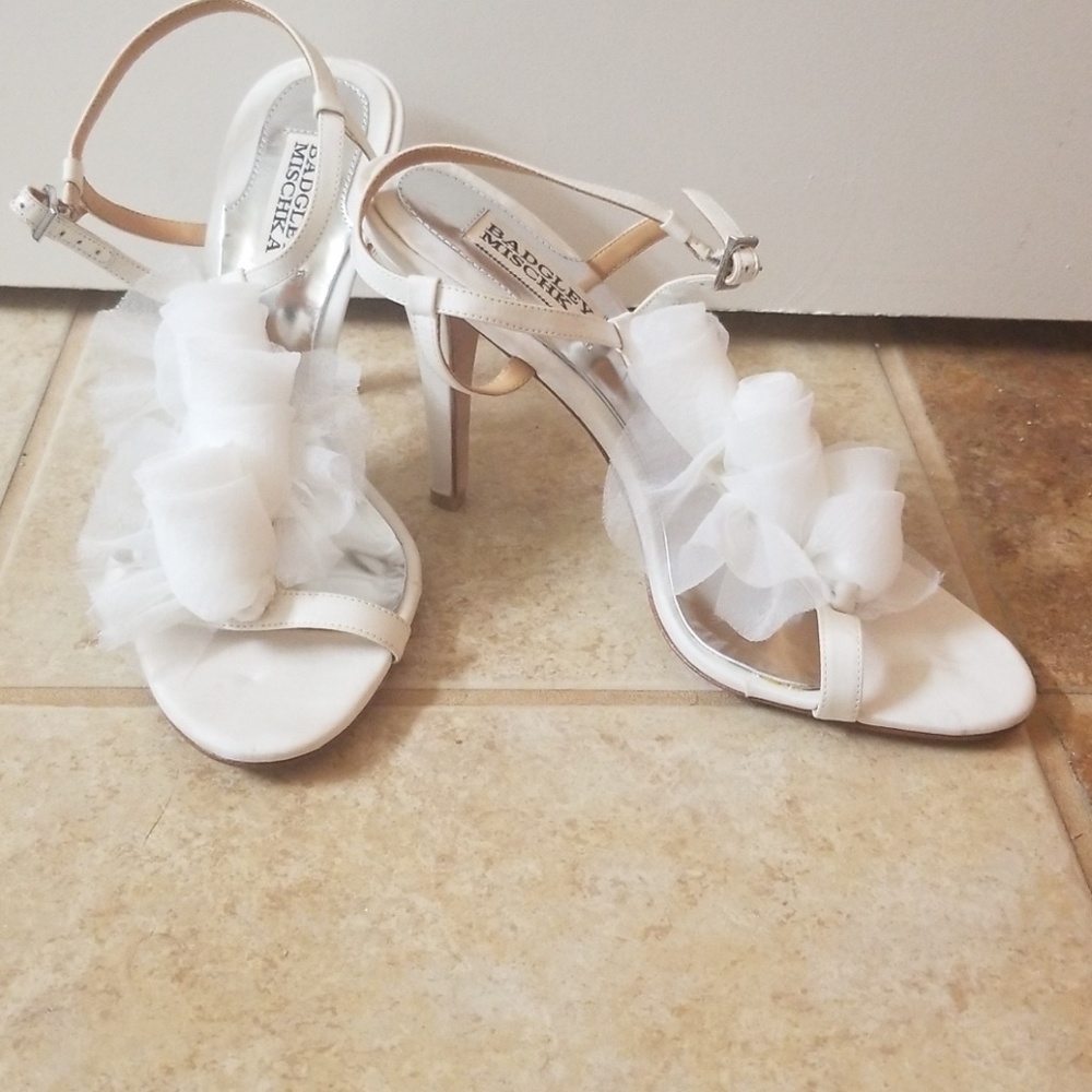 Badgley Mischka bridal white rose heels